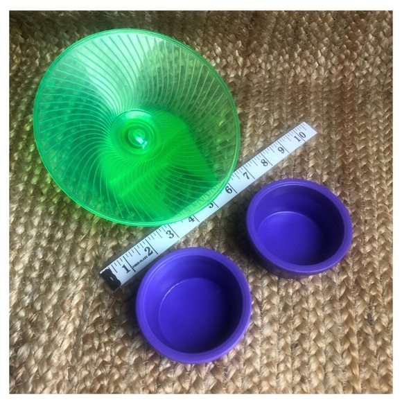 Pet Disc Green Quiet Running Wheel & Purple Dishes for Small Critters Mice Etc. - Picture 2 of 7
